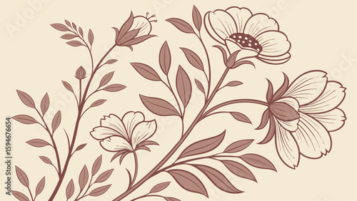 Vintage Wallpaper Florals - Muted florals on aged parchment, softly faded colors, matte surface