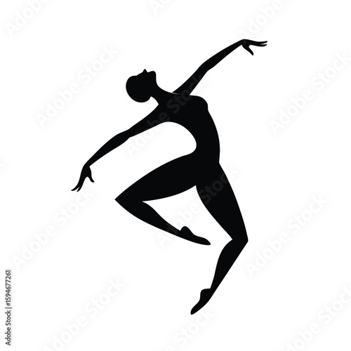 Elegant black silhouette of a contemporary dancer gracefully arching their body in motion