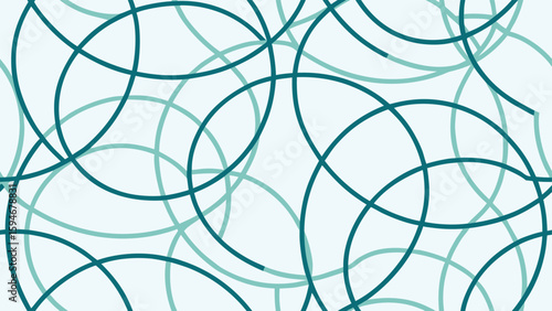 Seamless pattern of overlapping circles in shades of teal and light blue on a white background, creating a modern and abstract design