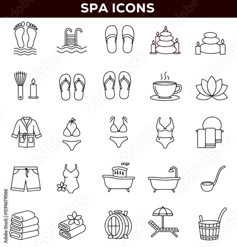 Vector art of collection of spa and wellness icons bundle.