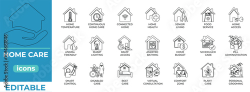 Home care vector icons for healthcare, seniors, and nursing services
