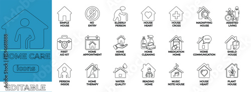 Home care vector icons for healthcare, seniors, and nursing services
