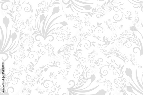 Seamless pattern with leaves and curls. Monochrome abstract floral background. Stylish monochrome texture.