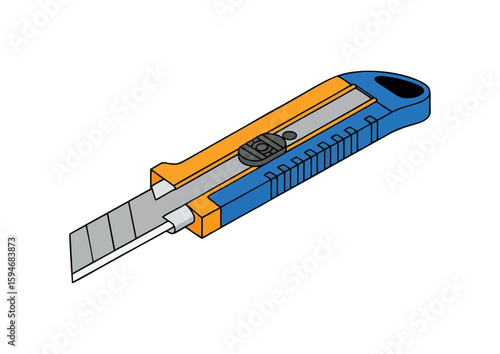 Blue and orange utility knife in modern style for construction and crafting tasks
