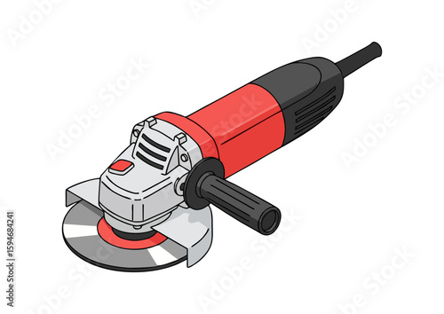 Red angle grinder in modern style for construction and metalworking tasks