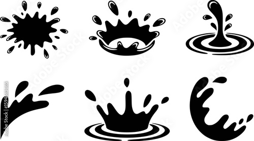 Black liquid splashes and droplets fluid