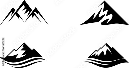 Black mountain peaks with stylized waves and sharp edges white
