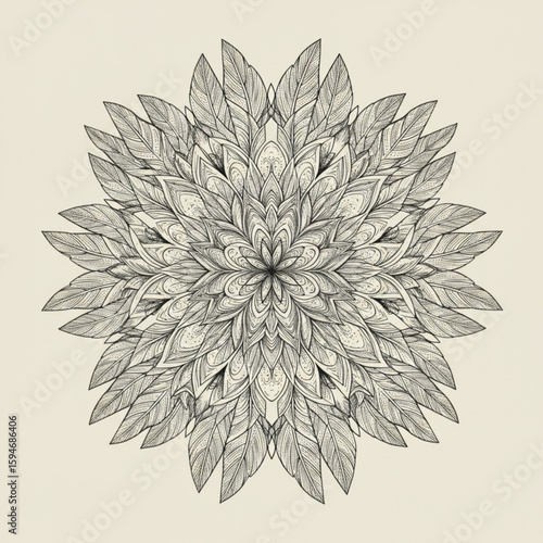 Intricate feather mandala design with detailed line art