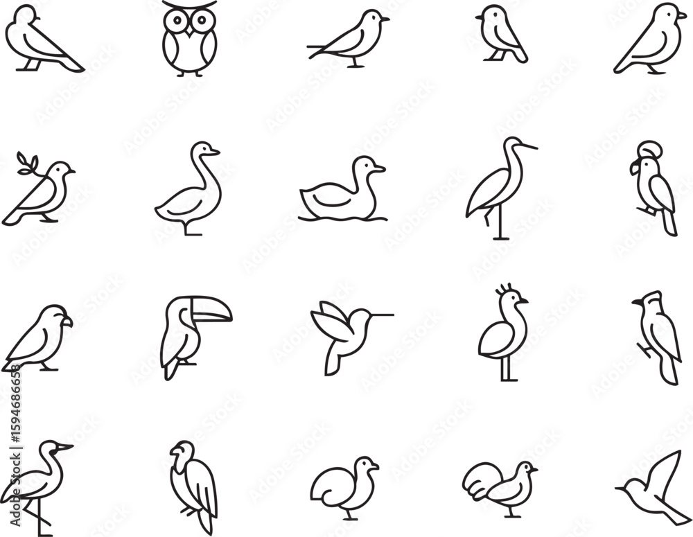 Fototapeta premium Birds vector line Icon Set | Adjustable Line Weight |