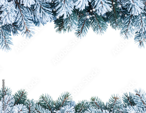 Blue Winter Wonderland Christmas Wallpaper with Pine Branches and Copy Space