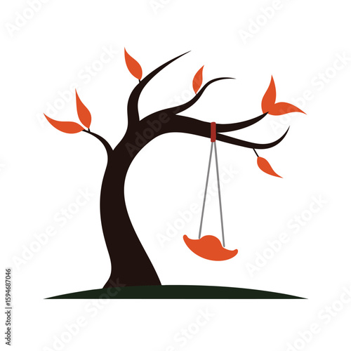 swing hanging tree branch vector white background