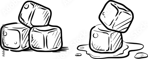 Cubes melting on white water liquid