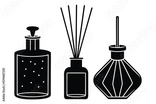 Three Black and White Aroma Diffuser Bottles with Sticks Icon