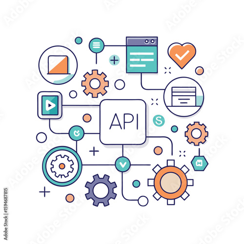 API Integration Icon Set in Thin Line Style