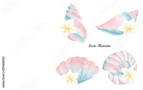 Pastel Seashell & Starfish Watercolor Clipart Set