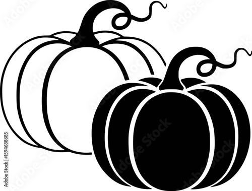 Two pumpkins black and white graphic design gourds harvest