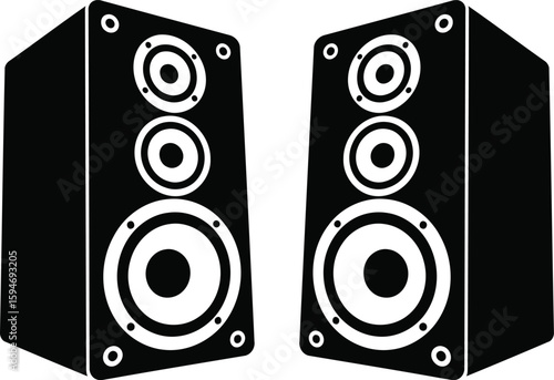 Dual Audio Speaker System Silhouette Vector Illustration, Transparent Background.