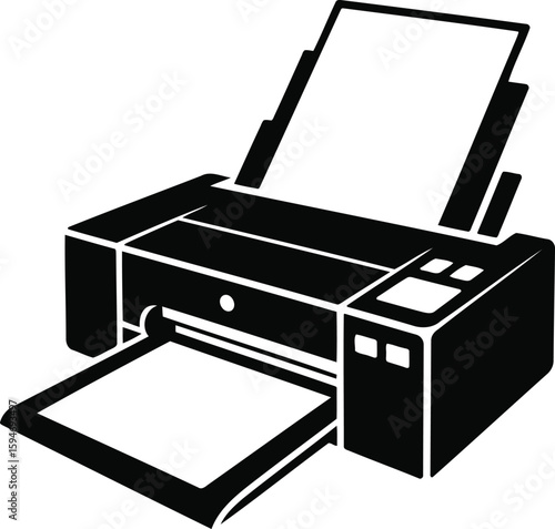 black printer with paper, printing clip art preview
