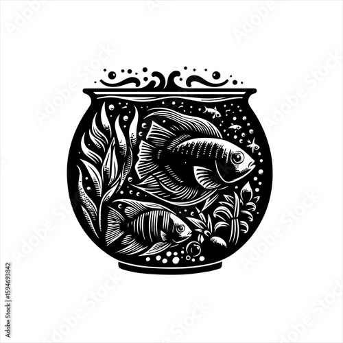 Vector art of fish swimming in a bowl