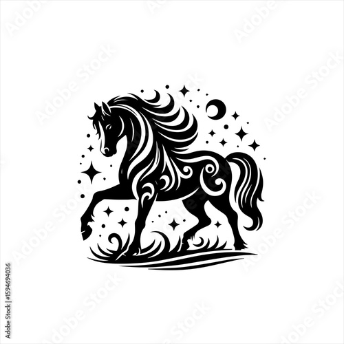Vector art of majestic horse with stars