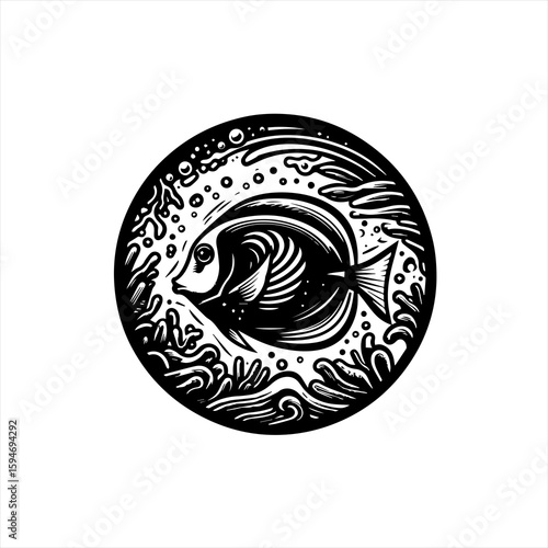 Vector art of angelfish swimming in water
