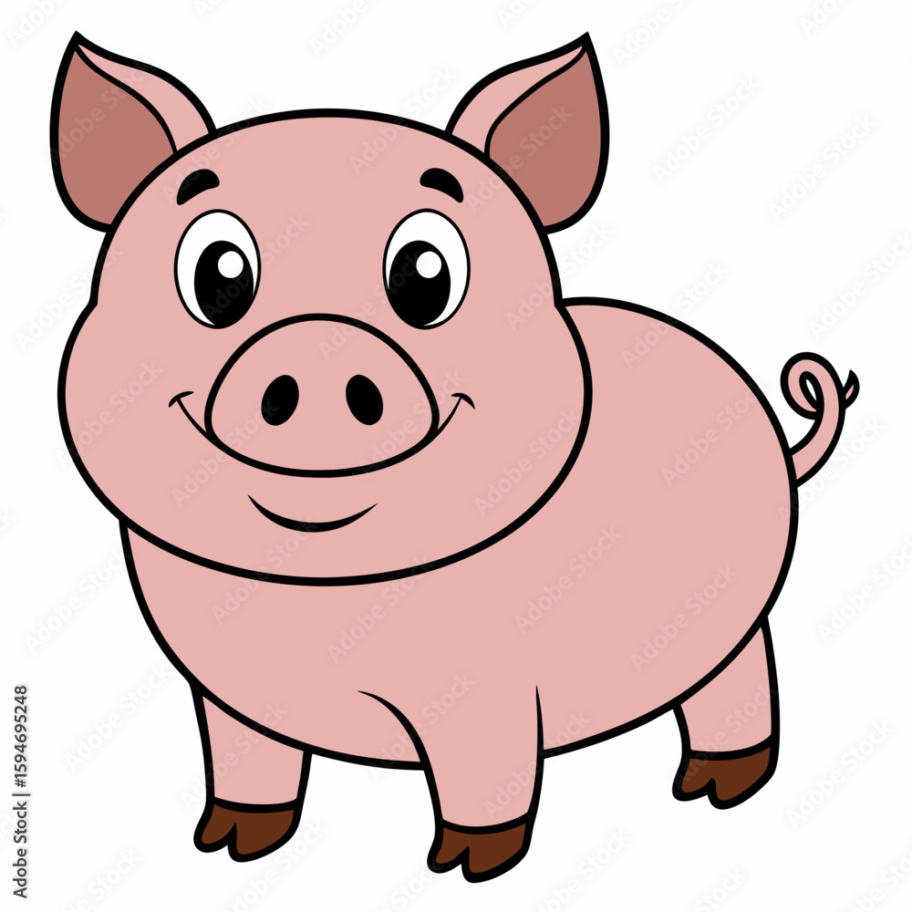 Fototapeta premium Cute cartoon pig smiling and standing with a cheerful expression 