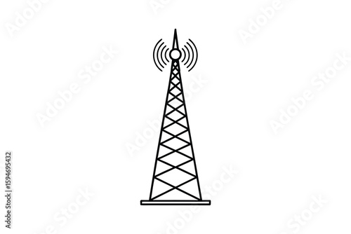 Communication Tower Broadcasting Signals in a Simple Line Art Style Isolated on White Background Silhouette clean minimalist silhouette communication tower