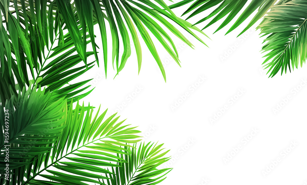 A frame made of green palm leaves isolated on a transparent background A frame made of green palm leaves isolated on a transparent background