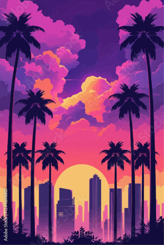 Vaporwave Vertical Sunset City