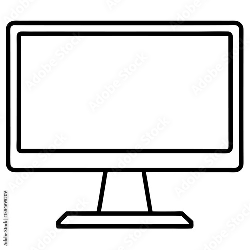Clean line art drawing of a desktop computer monitor with a sturdy stand isolated on white background