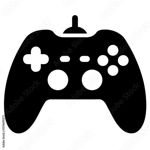 Simple black silhouette of a video game controller isolated on white background