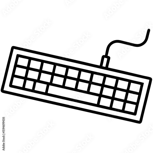 Detailed line art illustration of a computer keyboard with keycaps and letters isolated on white background