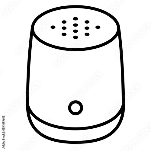 Clean line art illustration of a modern smart speaker with buttons isolated on white background