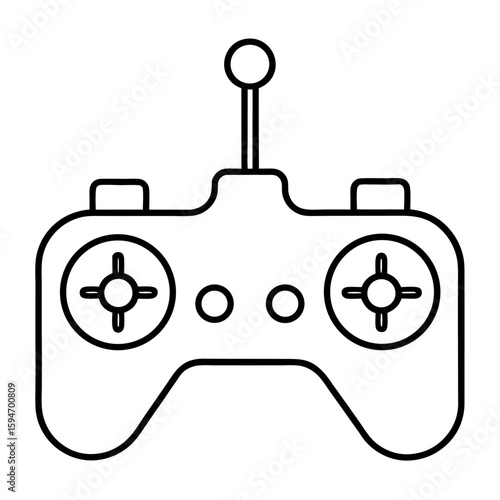 Clean line art drawing of a drone remote controller with joysticks isolated on white background