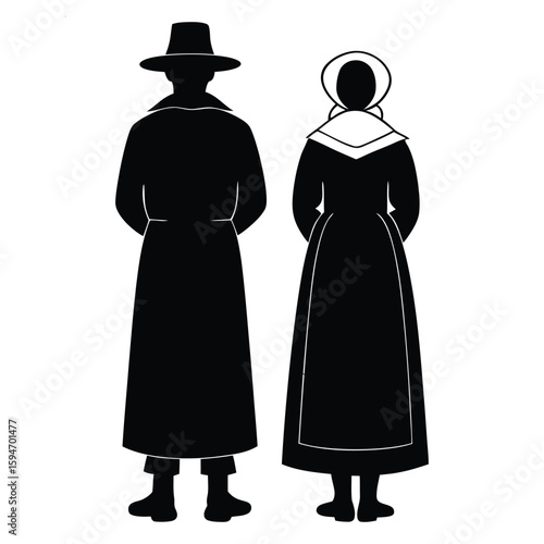 Thanksgiving silhouette vectors pilgrim couple