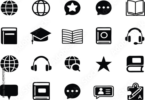 Collection of education and communication icons silhouette