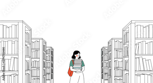 Young boy hiding behind wall near bookshelves white background
