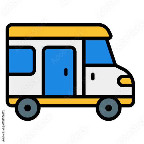 Camper van icon collection. Travel RV and road trip vehicle symbol set.