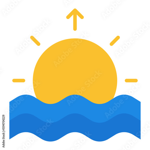 Sunrise beach icon collection. Morning seascape and tropical vacation symbol set.