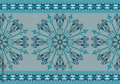 seamless pixel pattern features a vivid green palette with symmetric geometric floral motifs. Traditional Thai textile influence blends with digital pixel art, creating a modern cultural aesthetic.