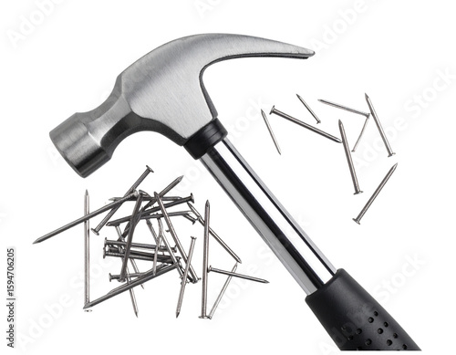 Realistic Hammer and Nails Set – Transparent Background