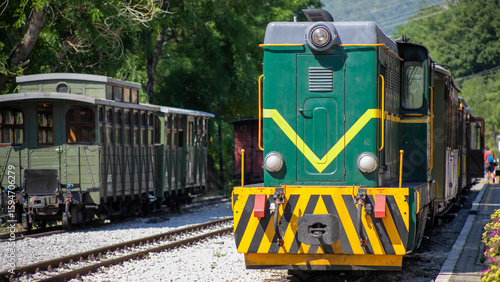 Obraz na plátně Chugging green locomotive whispers nostalgic tales of quaint railway heritage, E