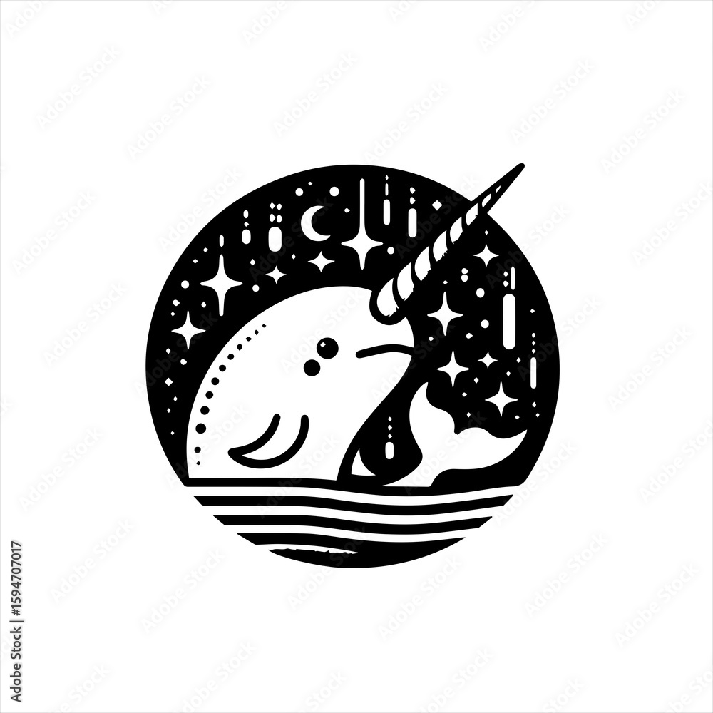 Obraz premium Vector art of narwhal with a horn