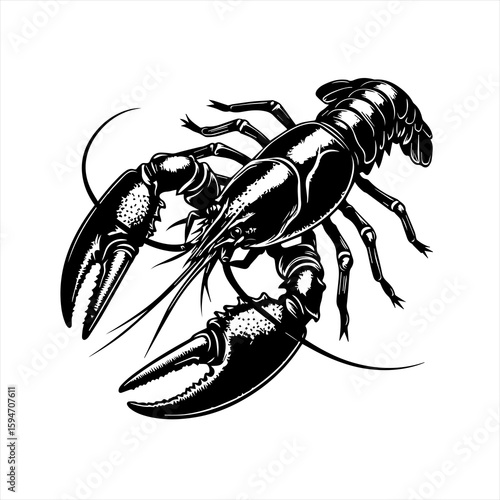 Vector art of crayfish with large claws