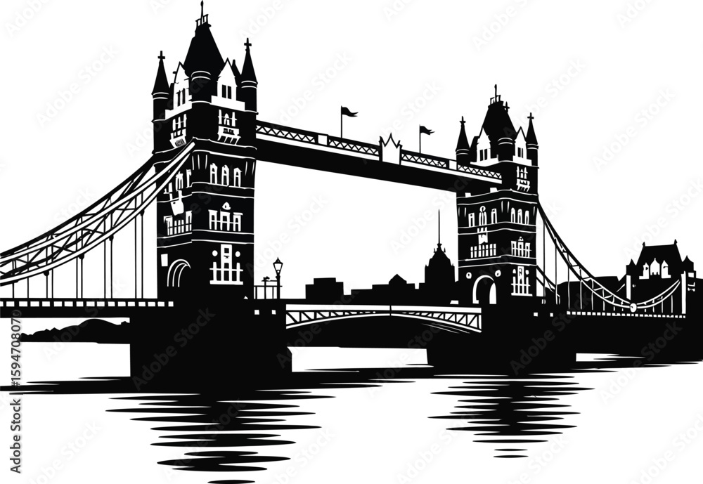 Obraz premium City skyline bridge silhouette design