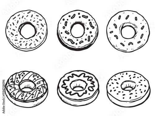 Bagel bread line art illustration collection