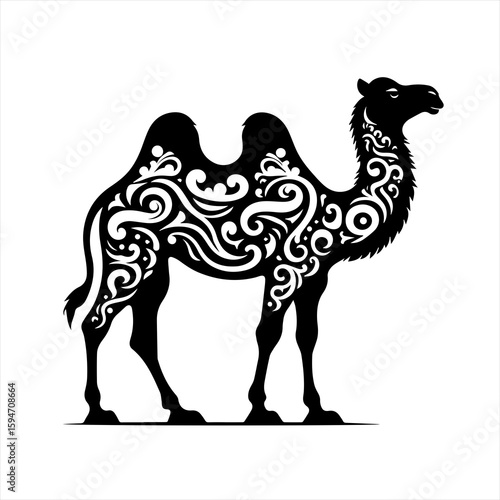 Vector art of ornate camel silhouette