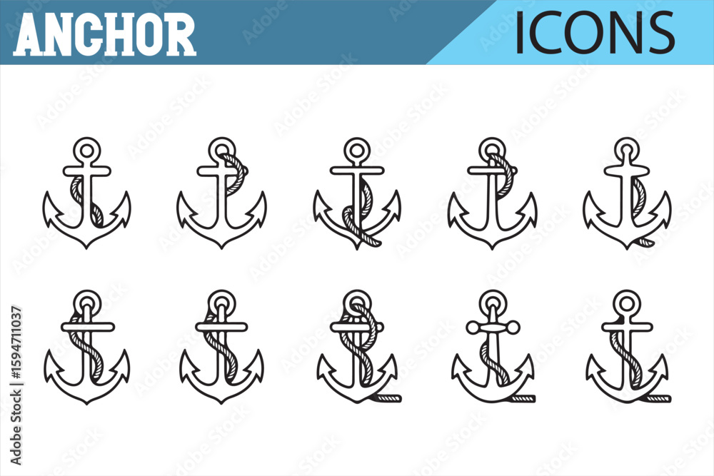 Vector Icons of Anchors for Graphic Design