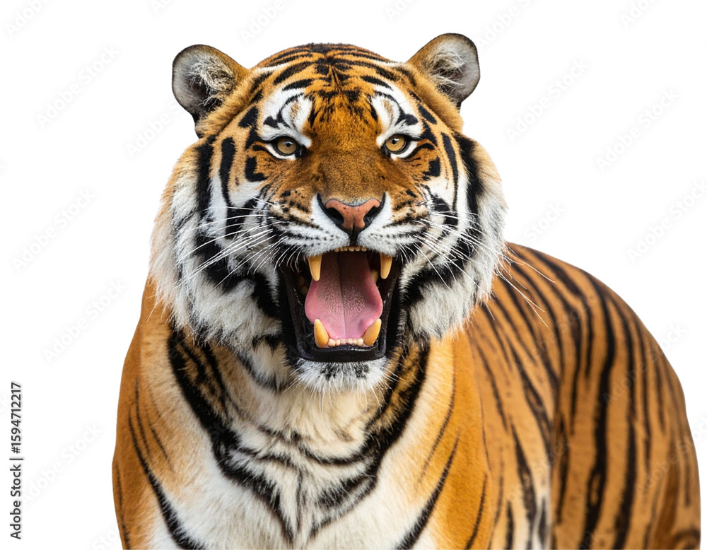 Fototapeta premium Majestic Tiger Roaring Pose – Transparent Background
