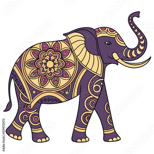 Traditional Indian wooden elephant figurine with a flower, isolated as an art craft